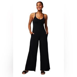 Fabletics Cloud Jersey Onesie Sleeveless Wide-Leg Black Jumpsuit